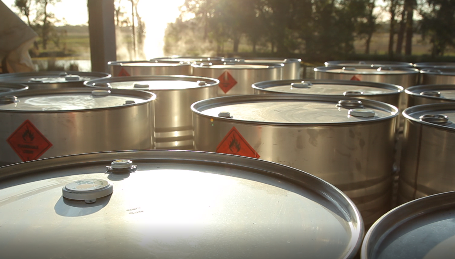 Distillery drums water sunset