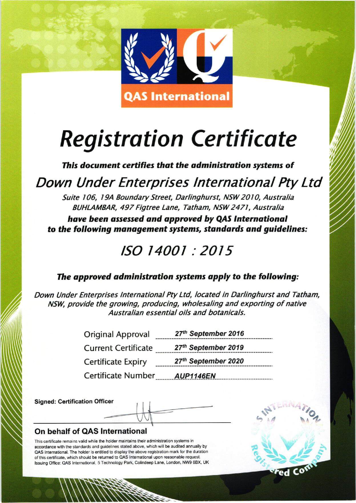 ISO14001 Cerficate