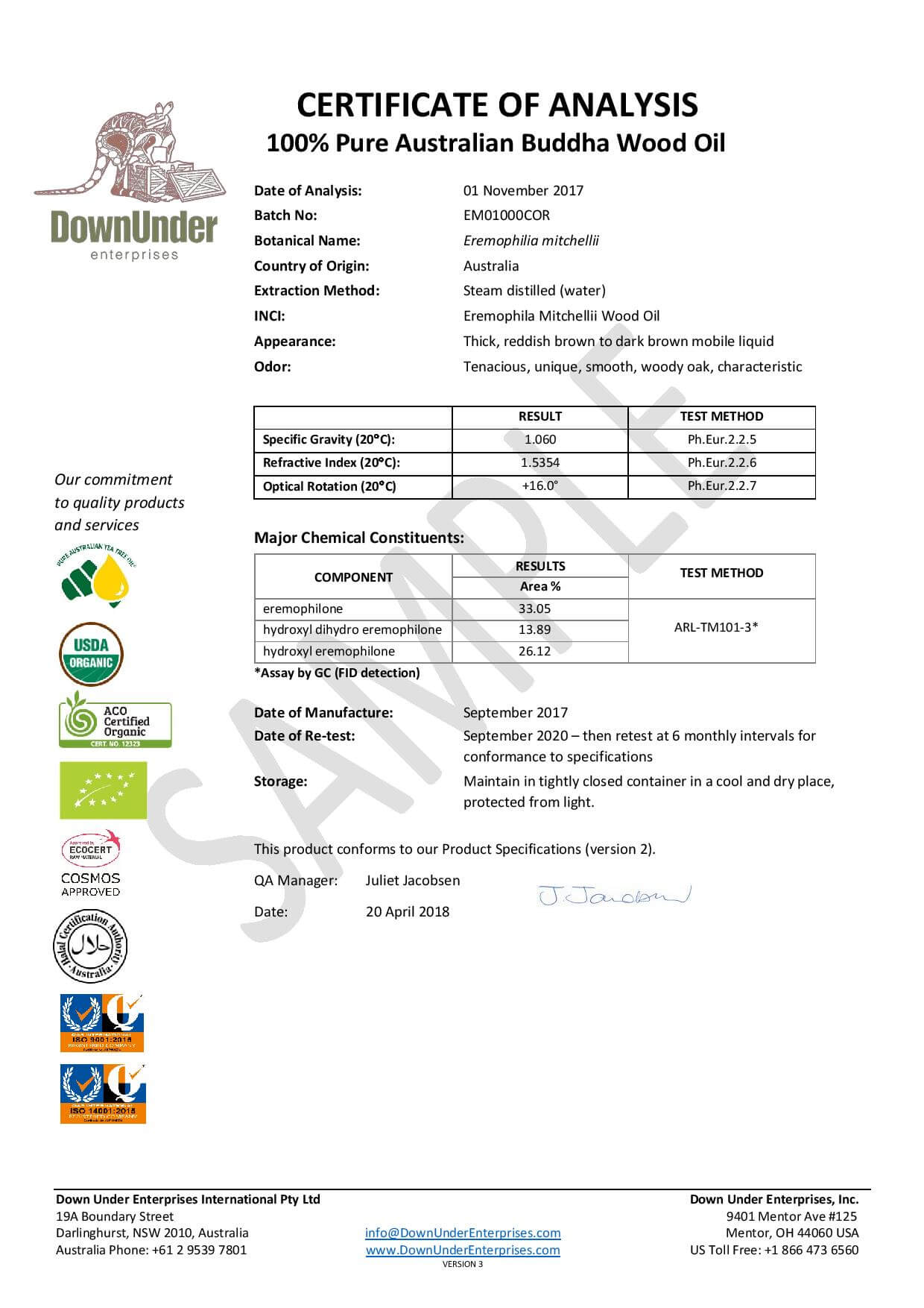 Sample COA Document